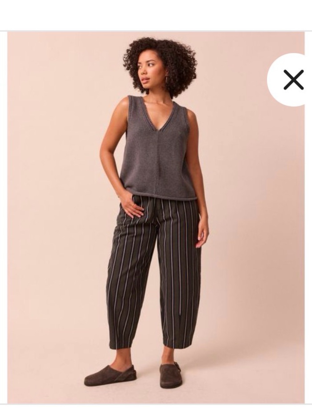 Cropped Black Pinstripe Wide-Leg Pants